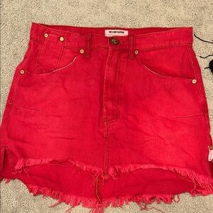 One Teaspoon Scarlet Frayed Denim Skirt high low back